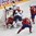 PARIS, FRANCE - MAY 6: France's Stephane Da Costa #14 scores against Norway's Lars Haugen #30 while his teammates Kristian Forsberg #26 Alexander Bonsaksen #47 and France's Damien Fleury #9 look on during preliminary round action at the 2017 IIHF Ice Hockey World Championship. (Photo by Matt Zambonin/HHOF-IIHF Images)
